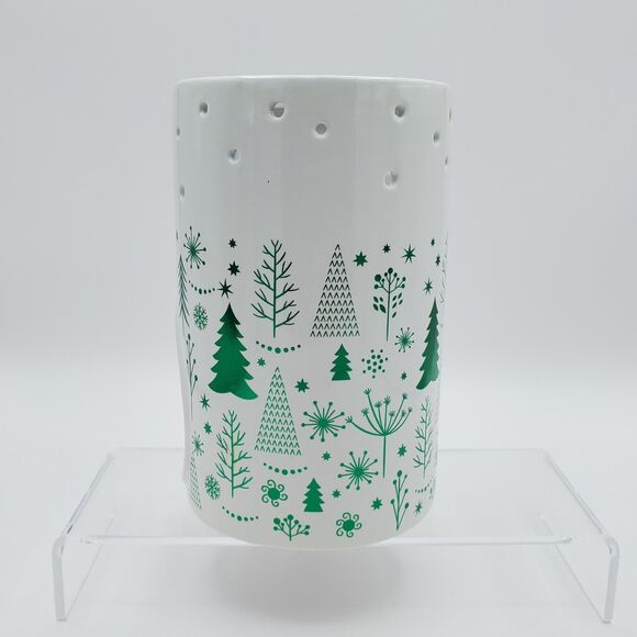 Yankee Candle Luminary Tea Light Holder Balsam & Cedar Green & White Holiday New - Picture 10 of 13